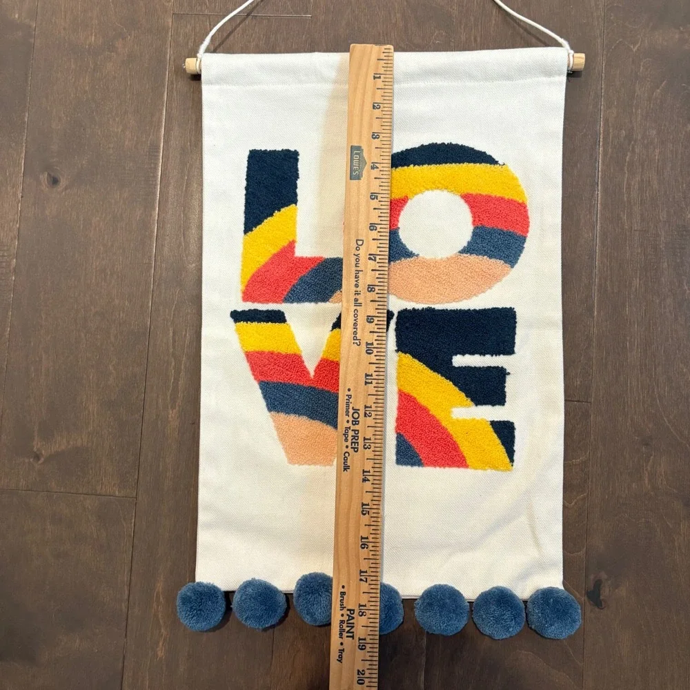 Pillowfort LOVE Wall Hanging‎ Tapestry Pom Pom Boho Room Decor 12x19